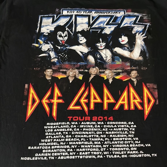 KIZZ 40 YEAR ANNIVERSARY 2014 TOUR DEF LEPPARD BLACK GRAPHIC T SHIRT SIZE L - Picture 4 of 7